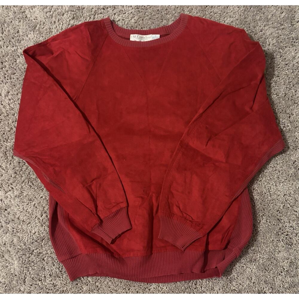 Vintage St. Croix Knits Red Crew Neck Pullover Sweater Knit Long Sleeve Size L